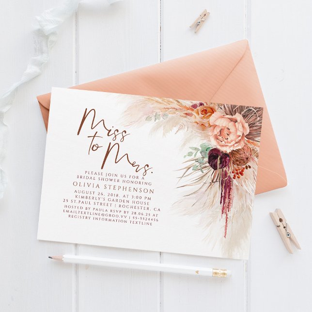 Miss to Mrs Pampas Grass Terracotta Bridal Shower Invitation (Creator Uploaded)