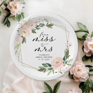 Miss to Mrs Pink Blush Geometric Bridal Shower Paper Plate
