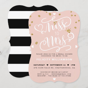 Miss To Mrs Pink Gold & Black Stripe Bridal Shower Invitation