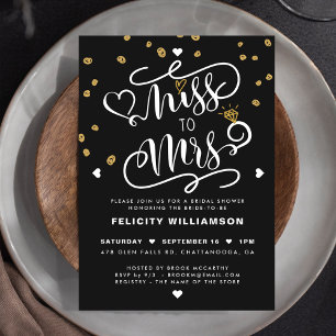 Miss To Mrs Pink Gold & Black Stripe Bridal Shower Invitation