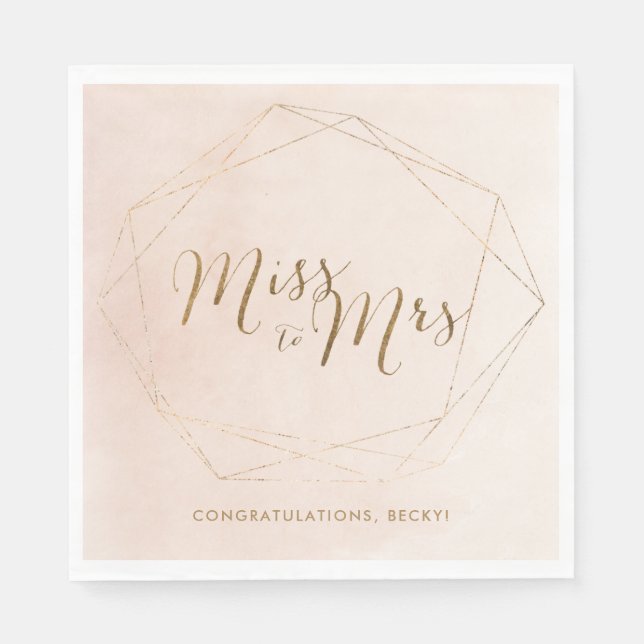 Miss to Mrs Pink Gold Bridal Shower Party Napkins (Front)