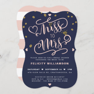 Miss To Mrs Pink Gold & Navy Stripe Bridal Shower Invitation