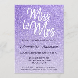 Miss to Mrs Purple Violet Glitter Bridal Shower Invitation