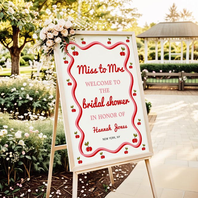Miss to Mrs Retro Cherry Bridal Shower Welcome Poster (Creator Uploaded)
