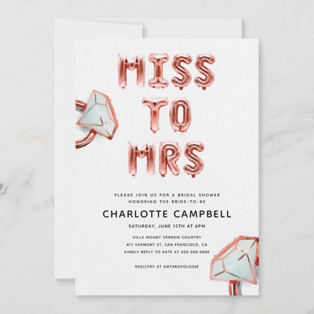Miss To Mrs Rose Gold Bridal Shower Invitation (Front)