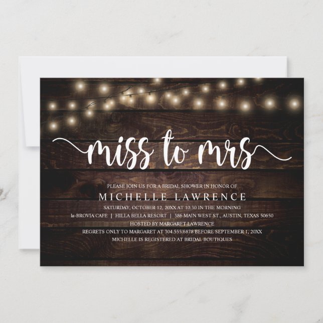 Miss to Mrs, Rustic Bridal Shower Celebration Invitation (Front)