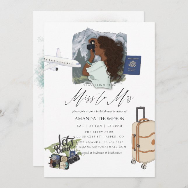 Miss To Mrs Travel Bridal Shower Invitation (Front/Back)