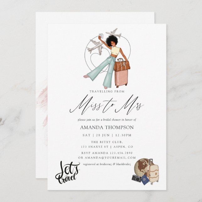 Miss To Mrs Travel Bridal Shower Invitation (Front/Back)