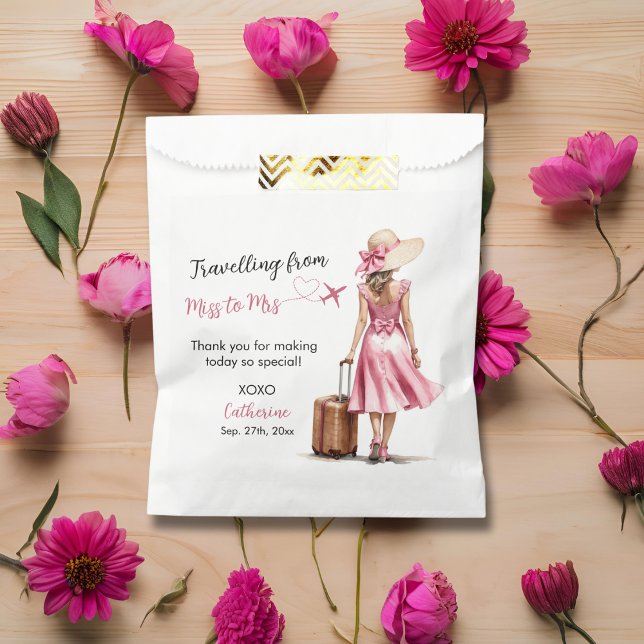 Miss To Mrs Travel Pink Bow Dress Bridal Shower Favour Bag (Creator Uploaded)
