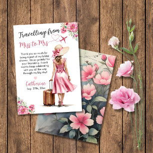 Miss To Mrs Travel Pink Bow Dress Bridal Shower Thank You Card