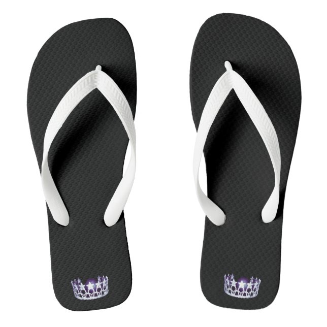 Miss USA Adult Silver Crown White Flip Flops (Footbed)