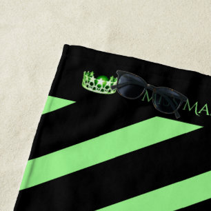 Miss USA Apple Green Stripe Crown Beach Towel