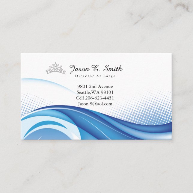 Miss USA Blue Crown Ocean Wave Business Card (Front)