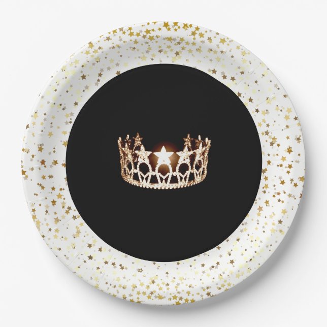 Miss USA Crown Party Paper Plates-Gold Stars White Paper Plate (Front)