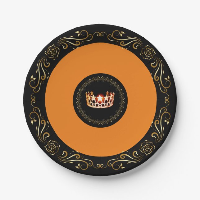 Miss USA Orange Crown 7" Paper Plates (Front)
