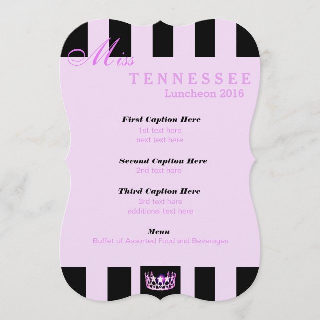 Miss USA Orchid Black Stripe Luncheon Program Card (Front)