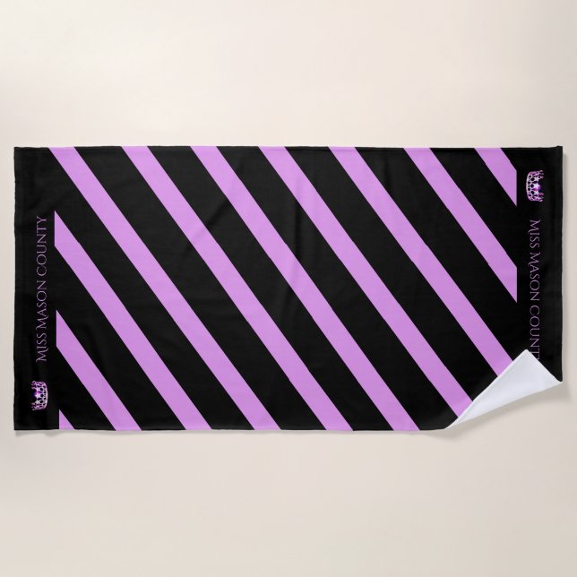 Miss USA Orchid Stripe Crown Beach Towel (Front)