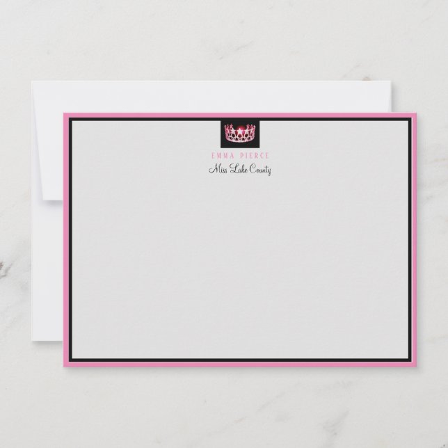 Miss USA Star Pink Crown Custom Flat Note Card (Front)