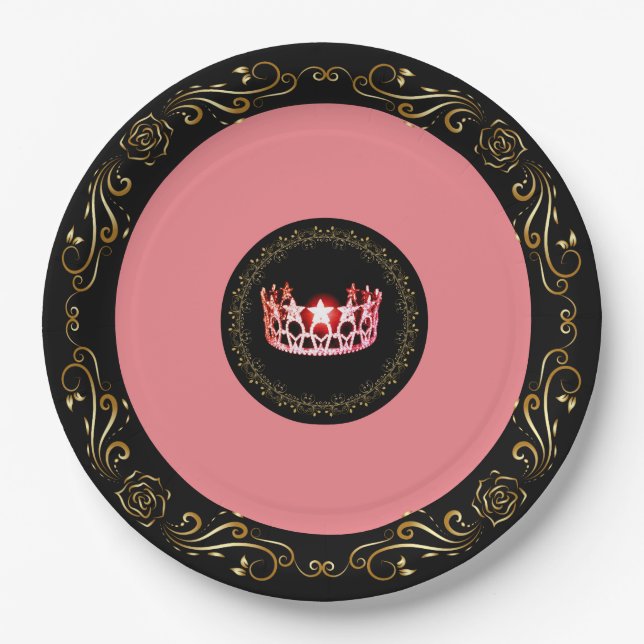 Miss USA style Black Coral 9" Paper Plates (Front)