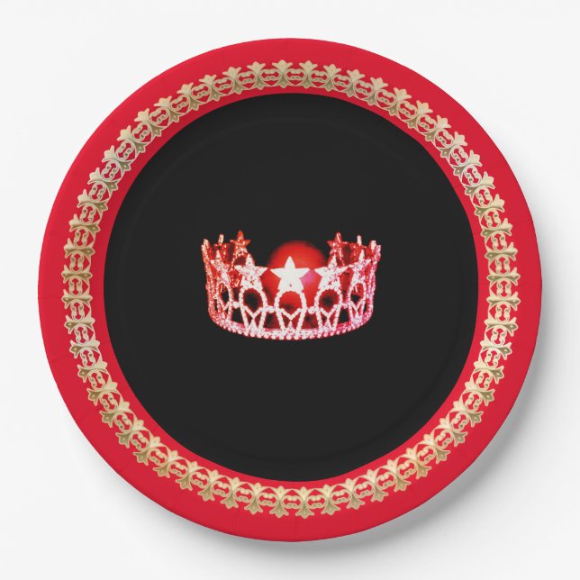 Miss USA style Bright Red 9" Paper Plates (Front)
