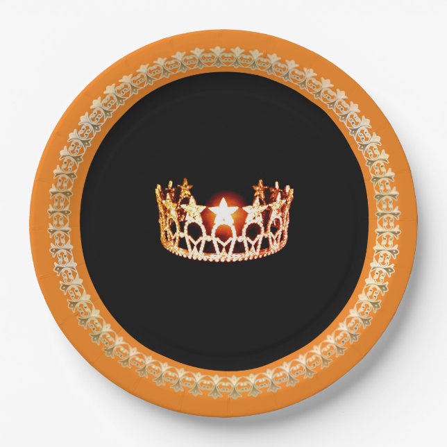 Miss USA style Orange 9" Paper Plates (Front)