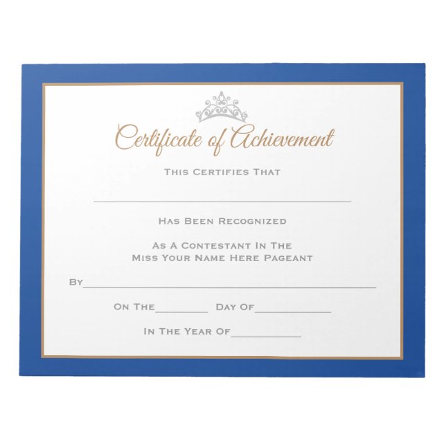 Miss USA style Pageant Certificates-Achievmnt Notepad (Front)