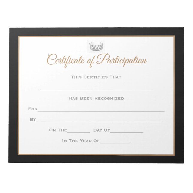 Miss USA style Pageant Certificates-Particiption Notepad (Front)