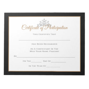 Miss USA style Pageant Certificates-Particptn Notepad