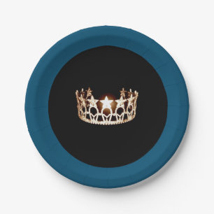 Miss USA style Teal & Gold Crown 7" Paper Plates