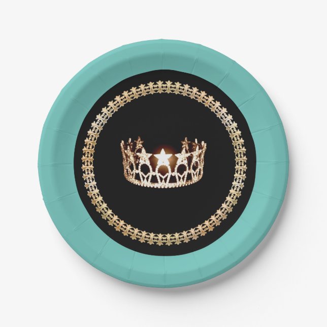 Miss USA style Turquoise 7" Paper Plates (Front)