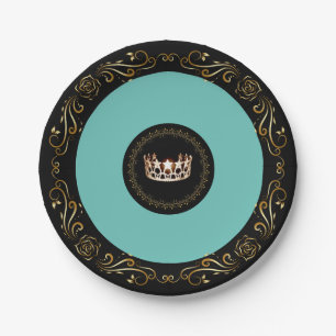 Miss USA Turquoise Gold Crown 7" Paper Plates