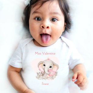 Miss Valentine Personalised Name Girl Pink Heart Baby Bodysuit