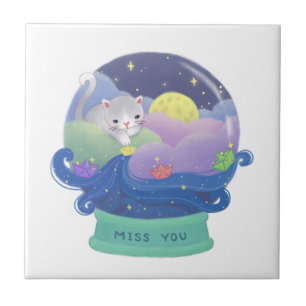 Miss You: Cat & Paper Boats Ceramic Tile
