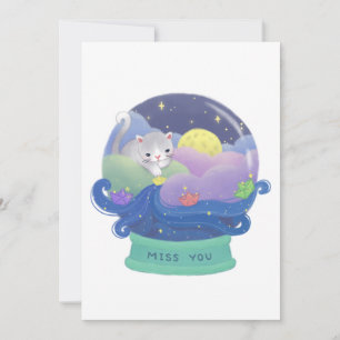 Miss You: Cat & Paper Boats Invitation