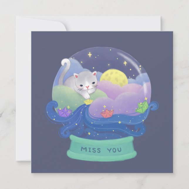 Miss You: Cat & Paper Boats Invitation (Front)