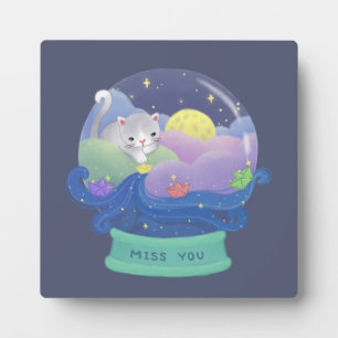 Miss You: Cat & Paper Boats Plaque