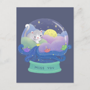 Miss You: Cat & Paper Boats Postcard