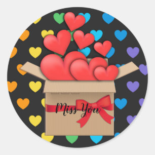 Miss You, colorful heart design Classic Round Sticker