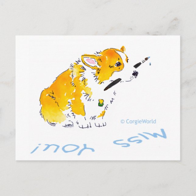 Miss You Corgi Postcard (Front)