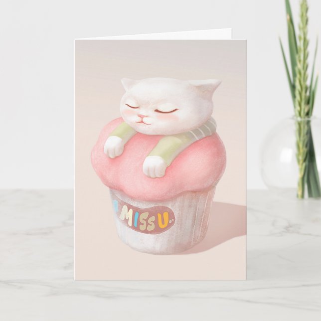 Miss You Cupcake Illustration Card (Front)
