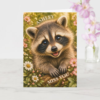 MIss You, Curious floral Racoon Card