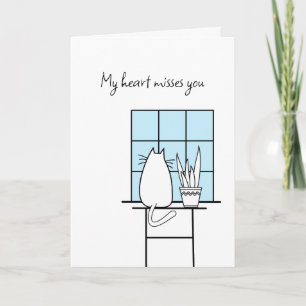 Miss You Gone Away Apart Alone Cat Greeting Card