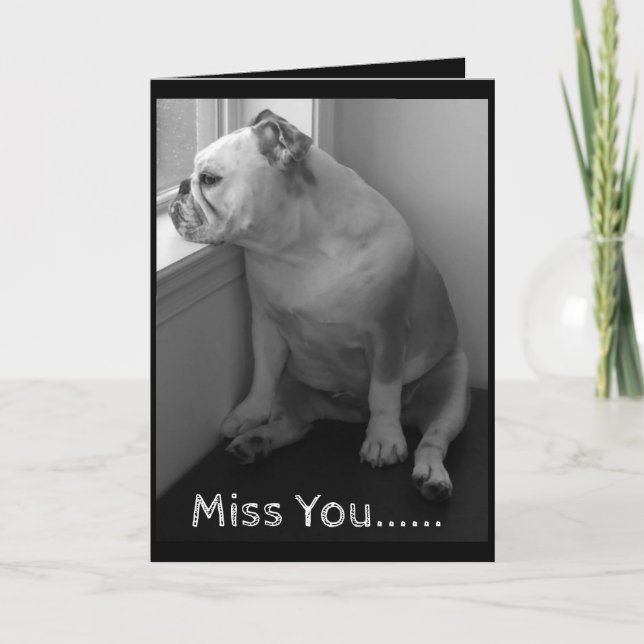 Miss You Greeting Card-Sad Bulldog Card (Front)