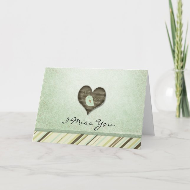 Miss You Mint Green Bird Heart Card (Front)
