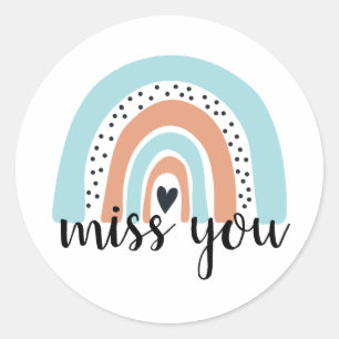 Miss You Rainbow Heart Blue Peach  Classic Round Sticker