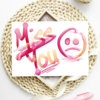 Miss You Sad Face Watercolor Card