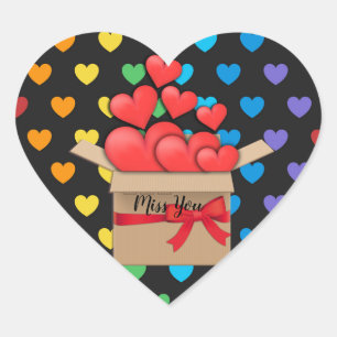 Miss you, sending you my love, colourful design heart sticker