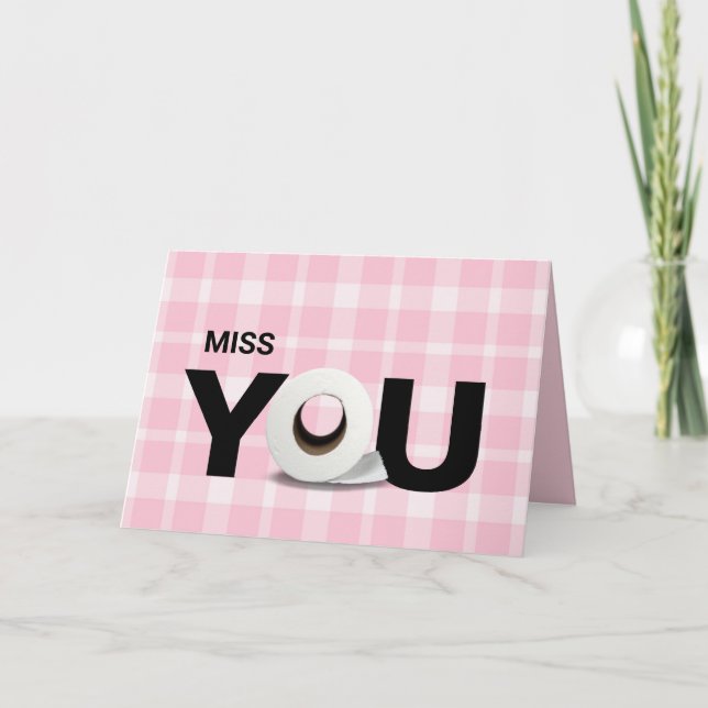 Miss you toilet paper roll pink plaid card (Front)