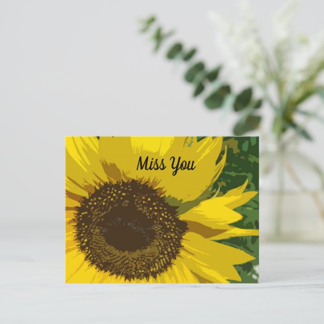 Miss You with Beautiful and Unique Sunflower Postcard (Standing Front)