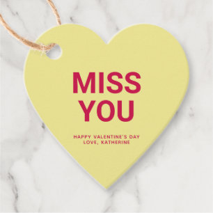 Miss you yellow heart fun cute Valentine's Day Favour Tags